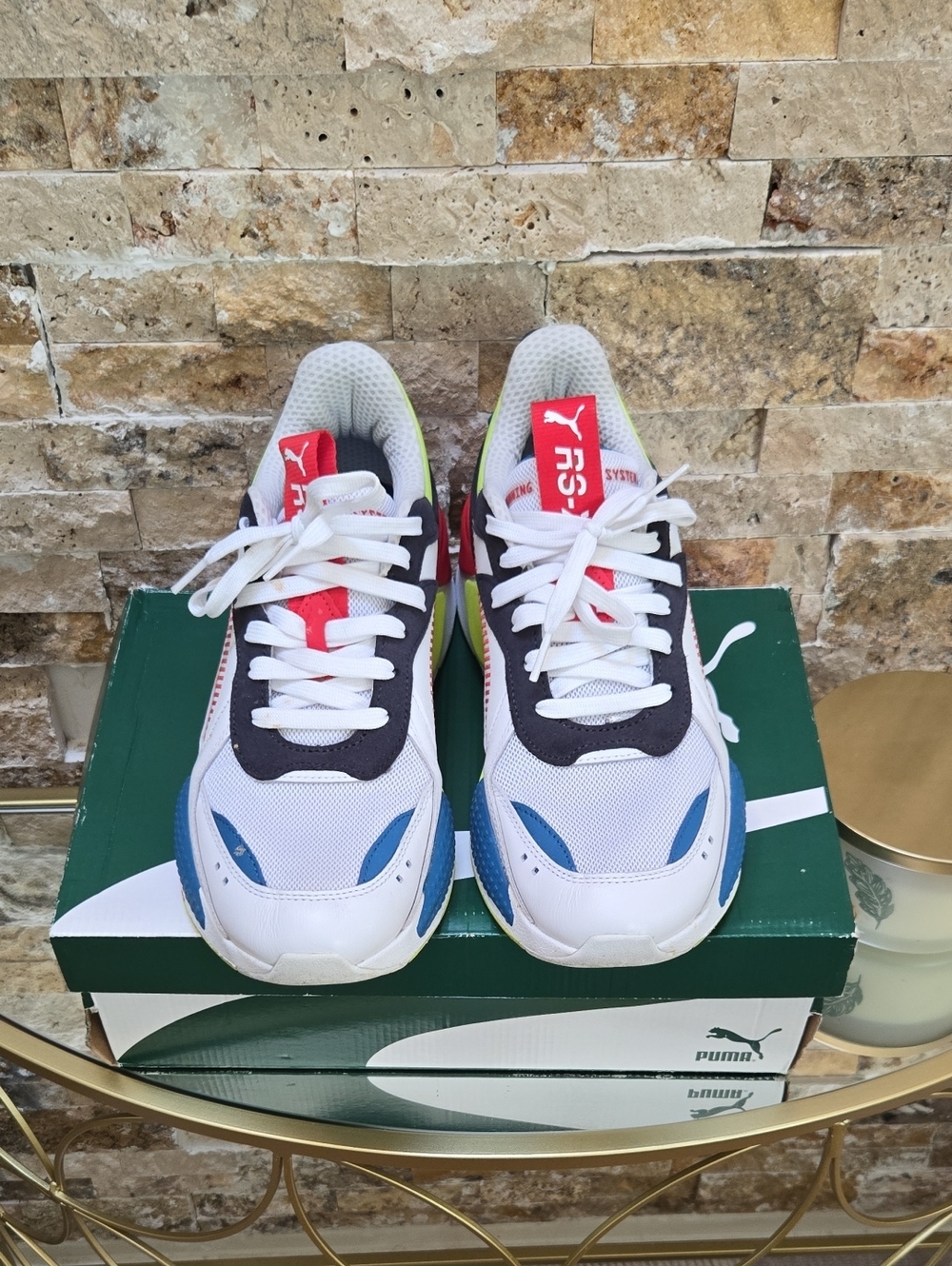 Puma Kids White Sneakers with Blue and Red Accents